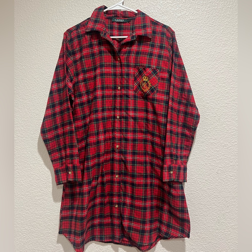 Lauren Ralph Lauren Plaid Flannel Sleepshirt, M